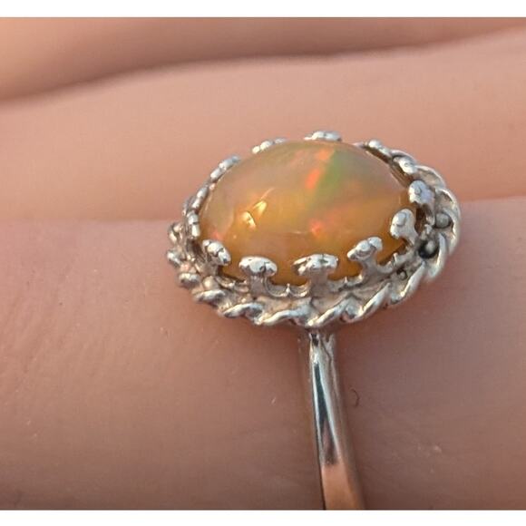 Sterling Silver Lab Created Orange Opal Ring Size 5.75 - Picture 2 of 9